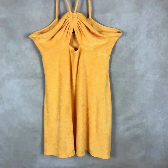 H&M Orange Terry Halter Beach Summer Dress LARGE - Picture 9 of 13